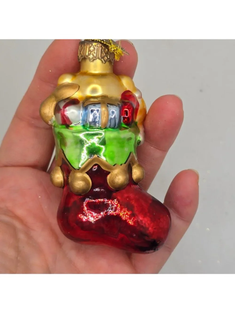 Christmas Ornament Glass Teddy Bear Stocking Thomas Pacconi Museum Series 2003